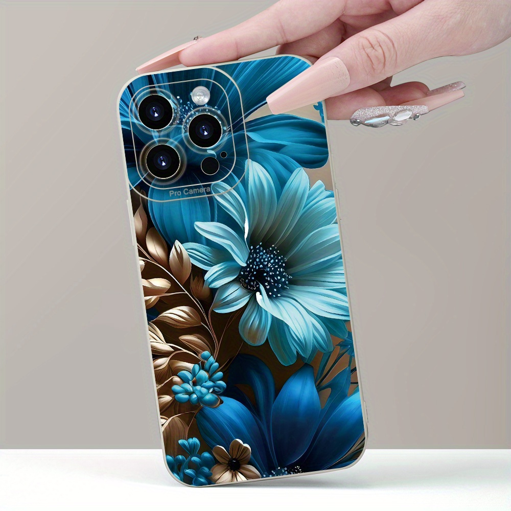 

Retro Spring New Blue Flower Graphic Protective Phone Case For Iphone 11/12/13/14/12 Pro Max/11 Pro/14 Pro/15/xs Max/x/xr/7/8/8 Plus, Gift For Birthday, Girlfriend, Boyfriend
