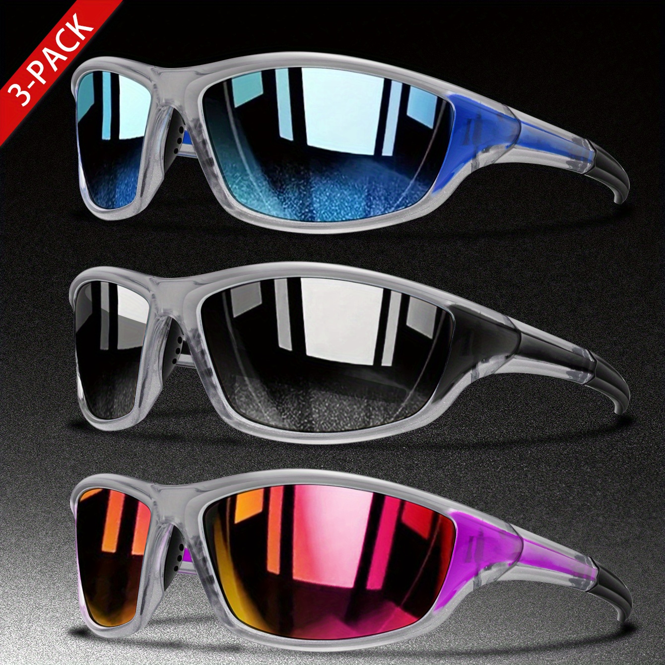 3pairs Fantasy Cool Wrap Around Polarized Sunglasses For Men Women