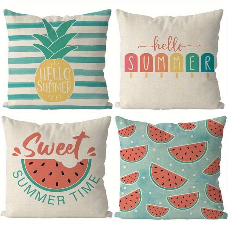 

4pcs, Summer Pillow Covers Pineapple Watermelon Popsicle Pillows Covers Cool Summer Farmhouse Cushion Case Decor For Sofa Couch, 18x18inch/45x45cm, Pillow Insert Not Included