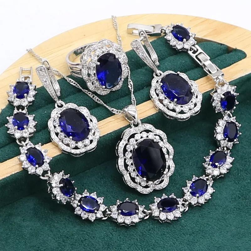   jewelry set for women 925 silver plated artificial sapphire   wedding party birthday valentines day gift details 0