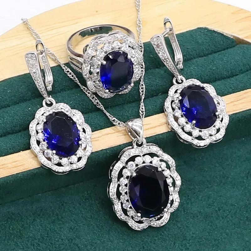   jewelry set for women 925 silver plated artificial sapphire   wedding party birthday valentines day gift details 1