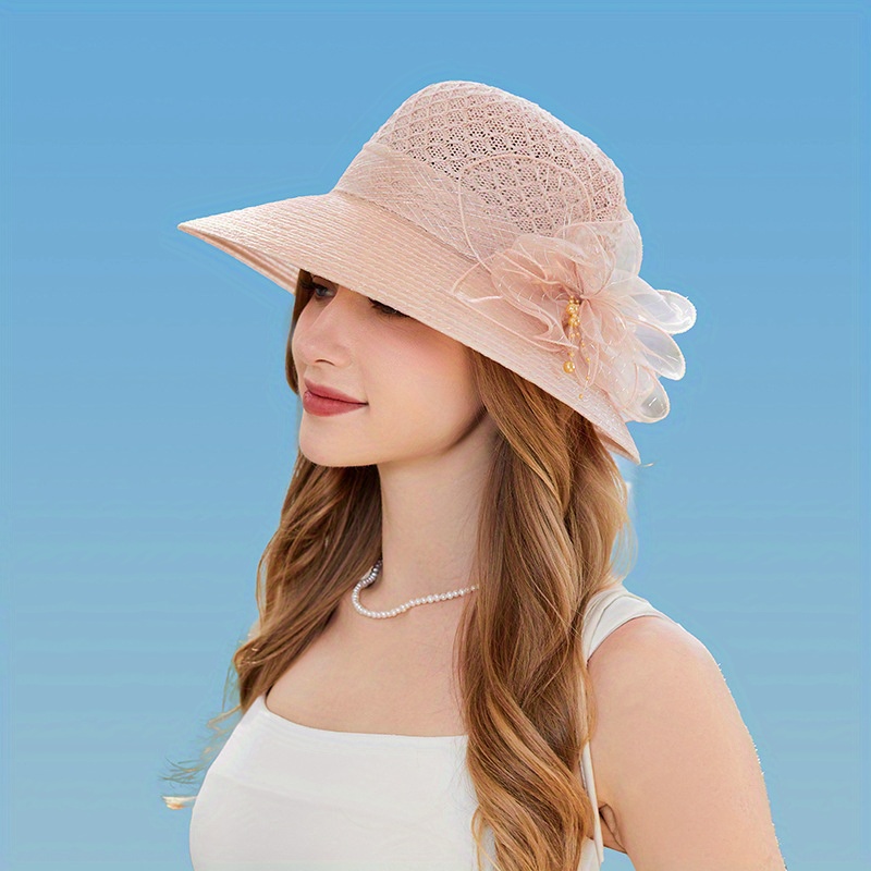 Women's Knitted Breathable Sun Hat, Bucket Hats, Wide Brim UV Protection Beach Travel Hat – Elegant Floral Fishing Temu