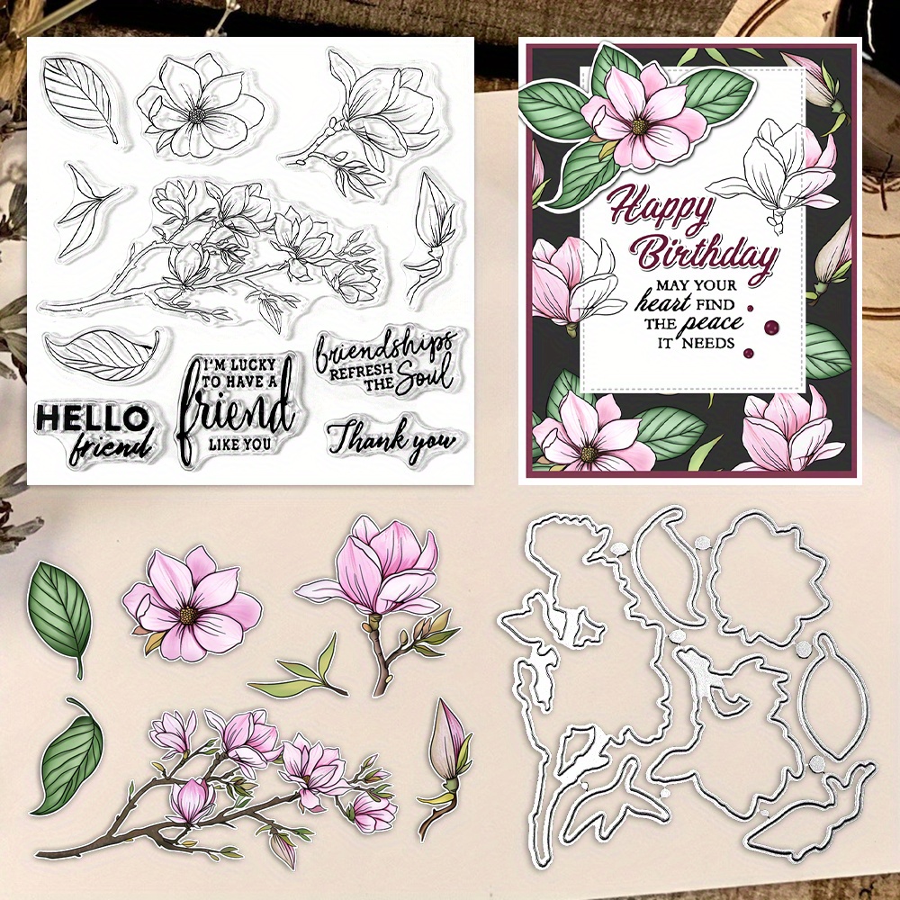 

Mangocraft Blooming Magnolia Diy Scrapbooking Kit - Clear Stamps & Cutting Dies For Love Cards, Day Crafts & Decor