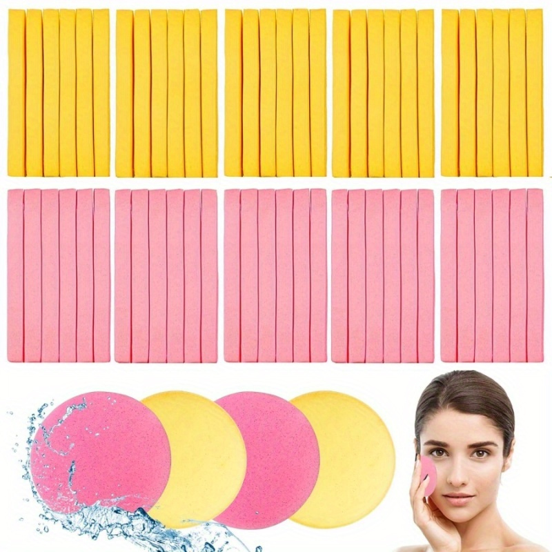 Image of 120pcs Facial Sponge Compressed,face Cleansing Sponge Makeup Removal Sponge Pad,exfoliating Wash Round Sponge For Women,girls(,yellow)