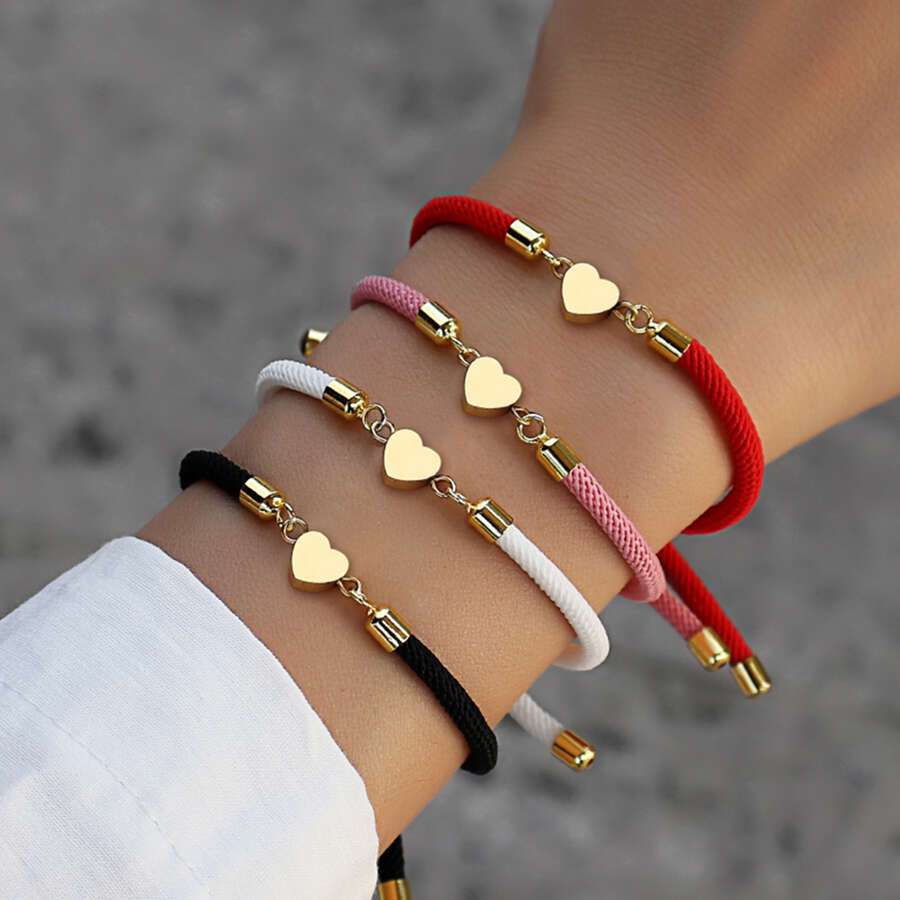 

1 Pc Exquisite Golden Heart With Multi Color Rope Design Bracelet Elegant Leisure Style For Women Daily Dating Hand Decor