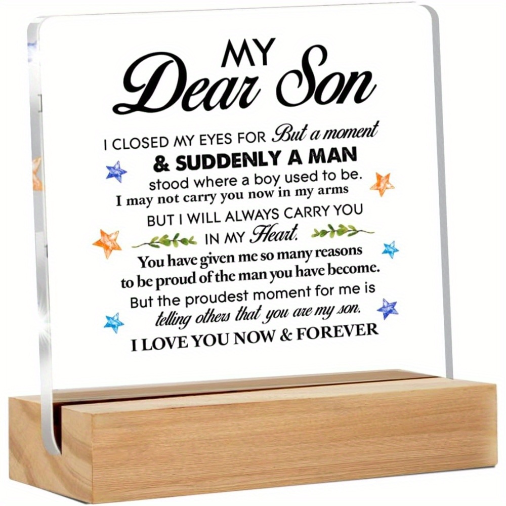 

Son Gifts From Mom Dad, Gifts For Son Birthday Christmas Graduation, Son Clear Acrylic Desk Sign For Home Decor