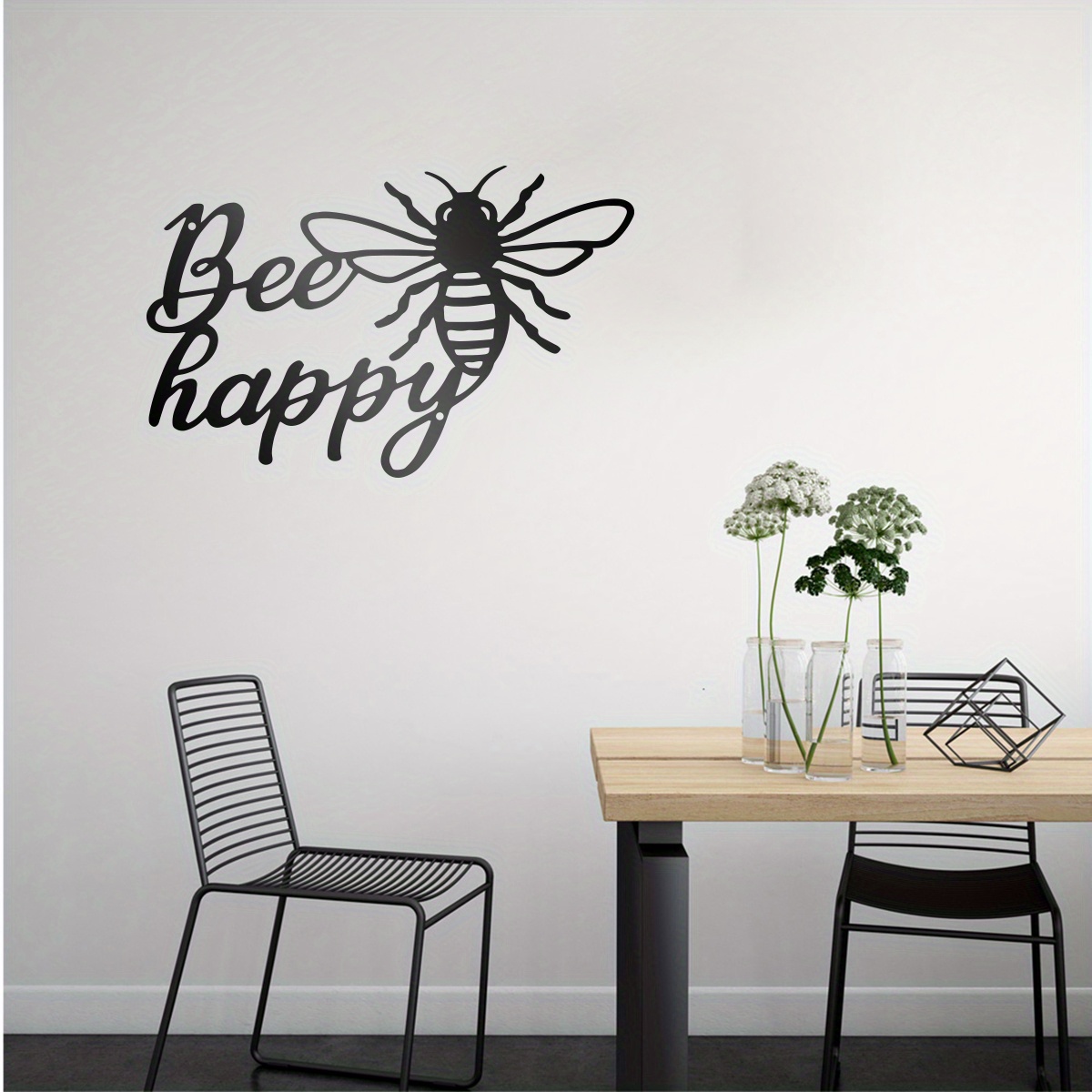 

1pc, ''bee Happy" Inspirational 3d Black Metal Wall Art, Modern Decorative Bee Wall Decor, Outdoor & Indoor Hanging Decordecorative Bee Wall Decor, Outdoor & Indoor Hanging Decor