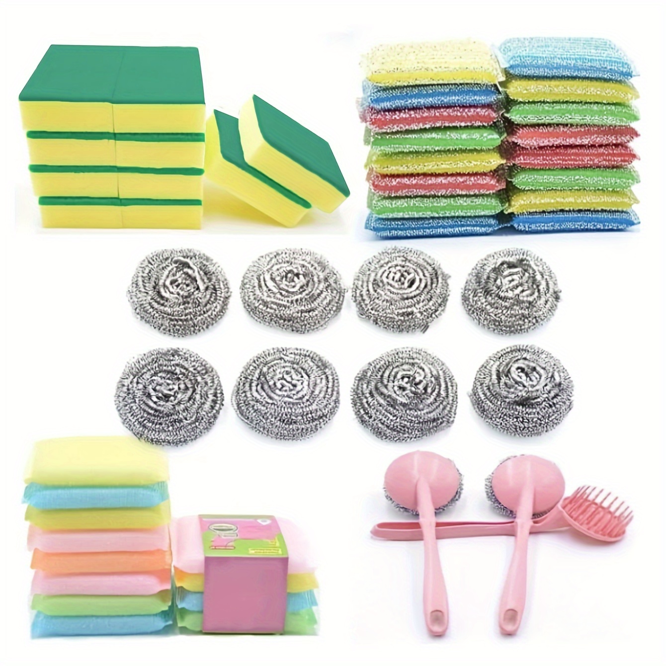 

19pcs/set Kitchen Cleaning Set With Stainless Steel Wire Balls And Multi-purpose Sponges - Durable And Effective Dishwashing Tools Combo Pack For Restaurant Use