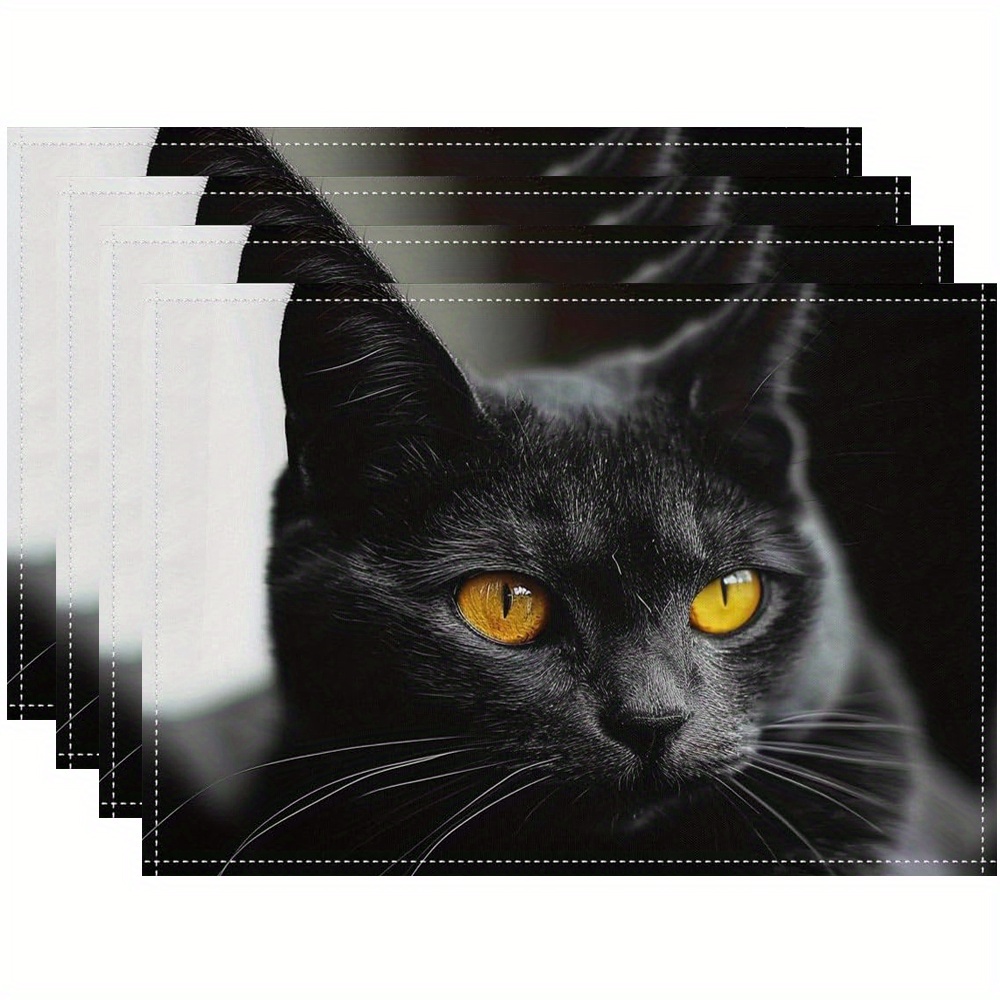 

4/6pcs, Placemats, Black Cat Pattern Table Pads, Decorative Heat Insulation Table Mat, Coffee Table Mat, Household Bowl Plate Mat, Home Decoration