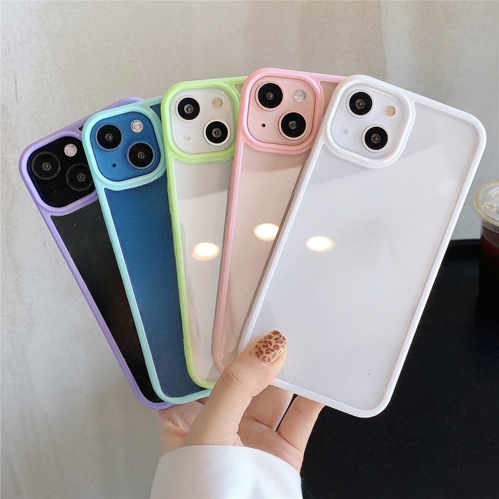 

1pc Candy Colored Transparent Phone Case For 15 14 13 12 11 Plus Pro Max Shockproof Clear Protective Phone Case Cover