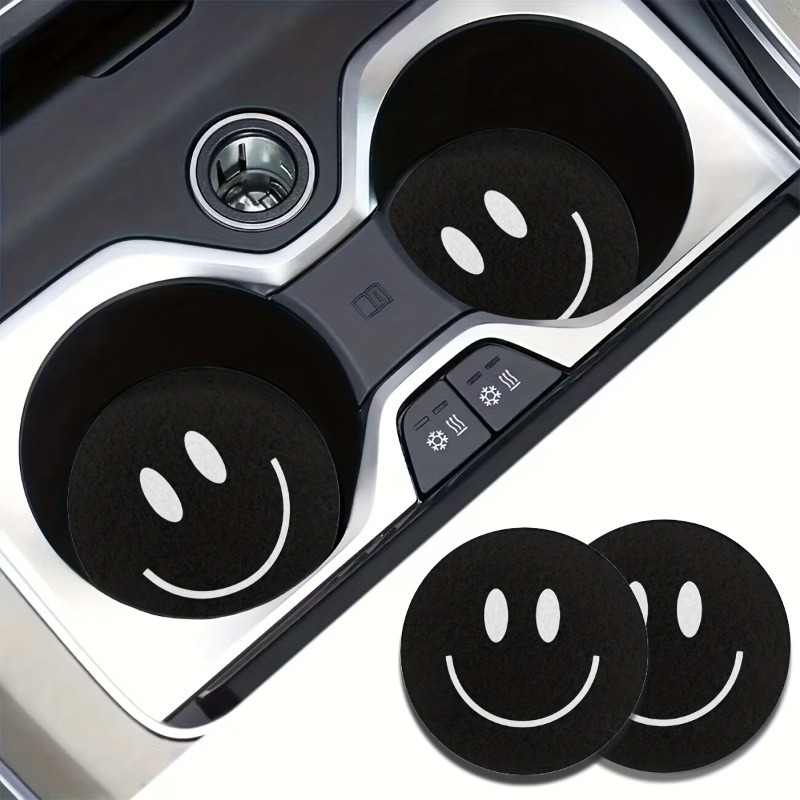 

2pcs Coasters, Happy Face Car Cup Holder Coasters, Black Simple Car Interior Accessories For Women Men, For Car Vehicles And Home Office Desk