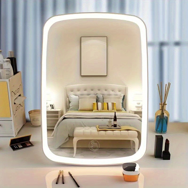 

1pc Led Makeup Mirror With Touch Screen, 3 Adjustable Light Settings, Portable & Folding Vanity Mirror With 5x Magnifying, Compact Cosmetic Mirror, Plastic For Travel & Home Use