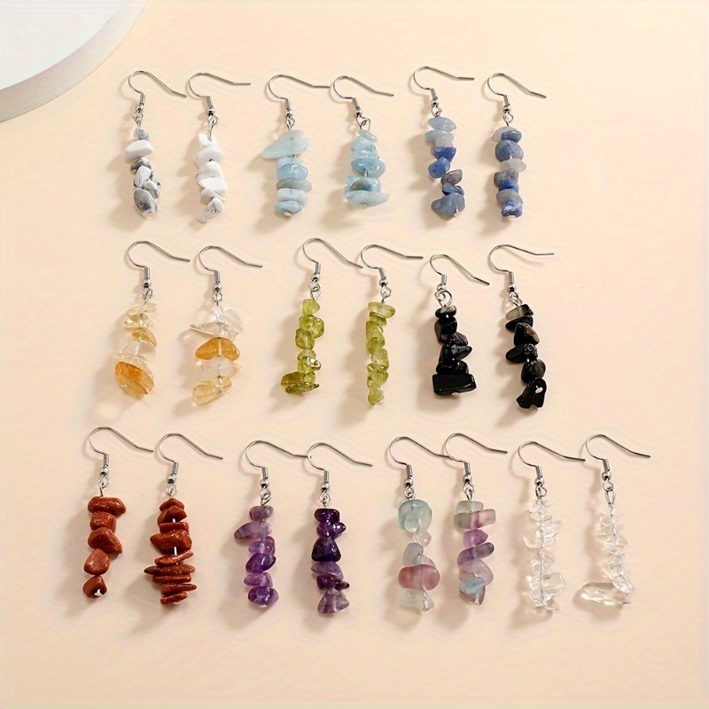 

10pairs/pack Crystal Dangle Earrings Small Irregular Stone Amethysts Citrines Clear Crystal Long Tassel Earrings