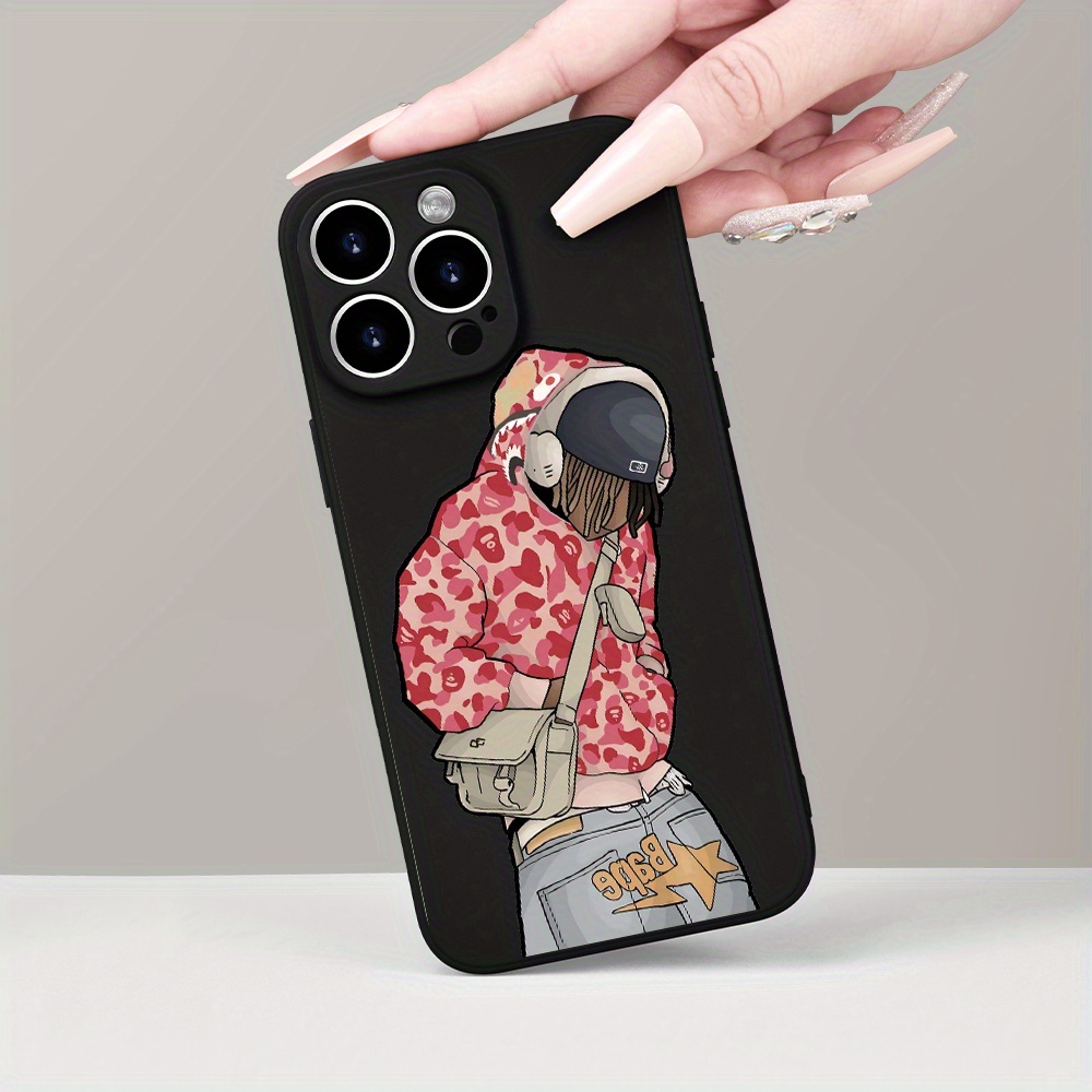 

Unique Cartoon American Street Punk Trend Male Personality Straight Edge Frosted Black Phone Case For Iphone 15/14/13/12/11 Plus Pro Max
