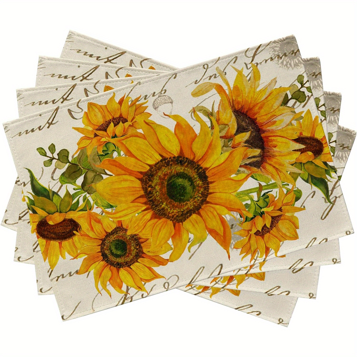

1/4/6pcs, Placemats, Yellow Sunflowers Pattern, Retro Style Decorative Table Pads, Seasonal Rustic Table Decor, Perfect For Home, Party, Dining Room & Kitchen Use