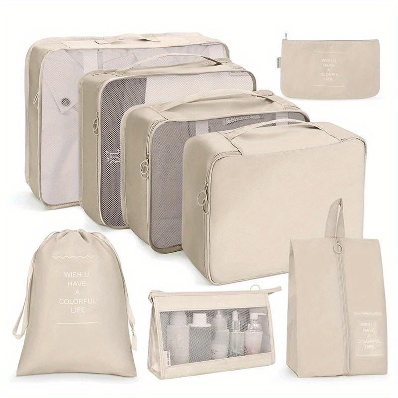 

8pcs/set Travel Luggage Packing Organizers Set With Toiletry Bag, Clothing Classification Storage Bag