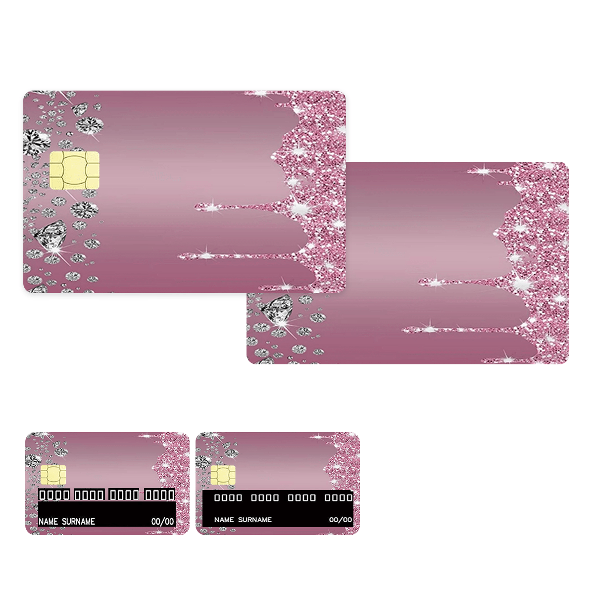 

4pcs In 1 Pink Dripping Glittercard Skin Sticker For Ebt, Transportation, Key, Credit, Debit Card Skin - Protecting And Personalizing Bank Card - No Bubble, Slim, Waterproof, Digital-printed
