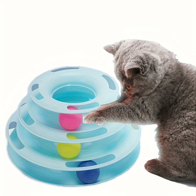 

1pc Interactive Three-layer Cat Turntable Toy - Durable Plastic Material, Non-battery Operated With Fun Pattern Design