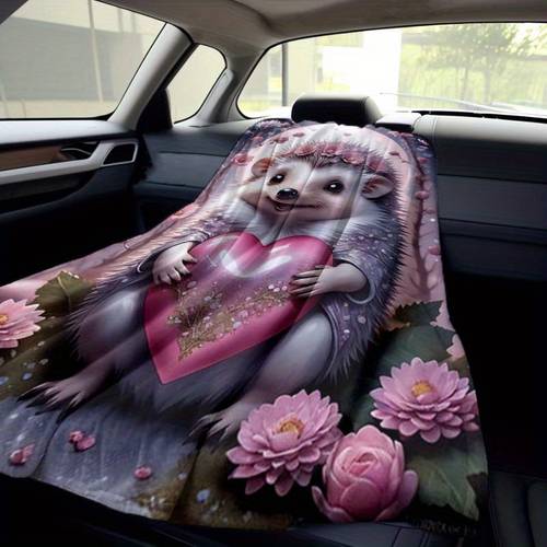 1pc Cute Little Hedgehog Pattern Car RV Nap Blanket Flannel Blanket For Four Seasons