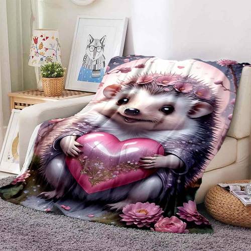 1pc Cute Little Hedgehog Pattern Car RV Nap Blanket Flannel Blanket For Four Seasons