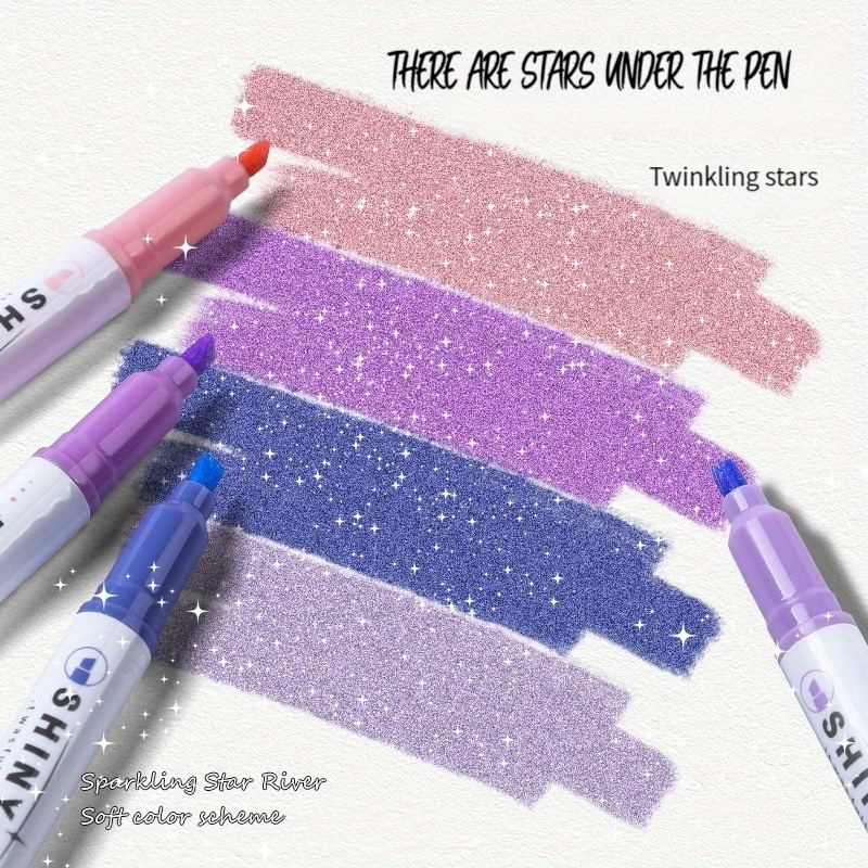 

4-piece Glitter Highlighter Pens - Fine Tip Pastel Markers For Scrapbooking, School Supplies & Kawaii Stationery