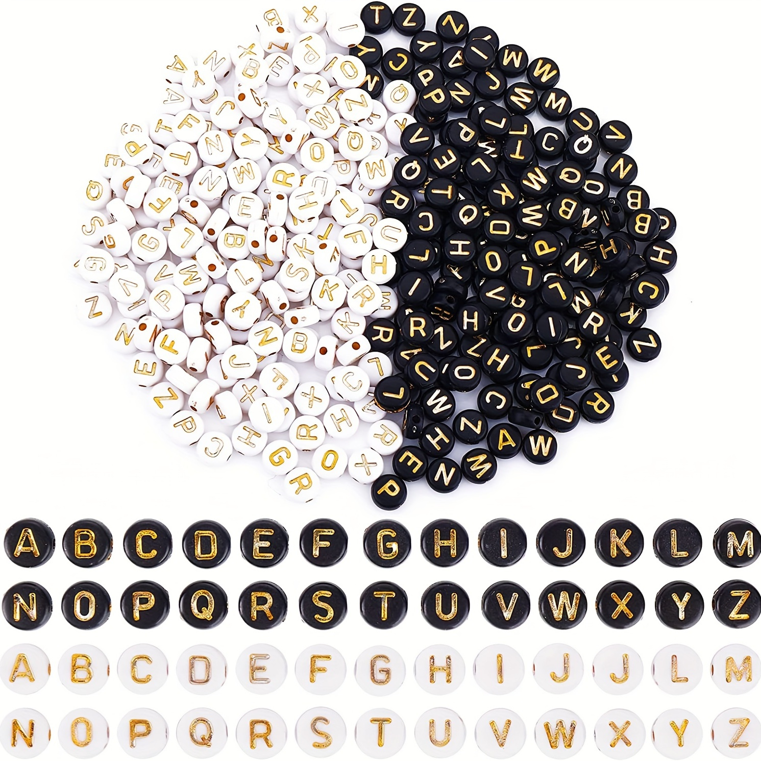 

1000pcs 4x7mm Acrylic A-z Letter Spacer Bulk Golden Letter On Black/white Background Beads For Diy Jewelry Making, Bracelets, Necklaces, Crafts Small Business Supplies