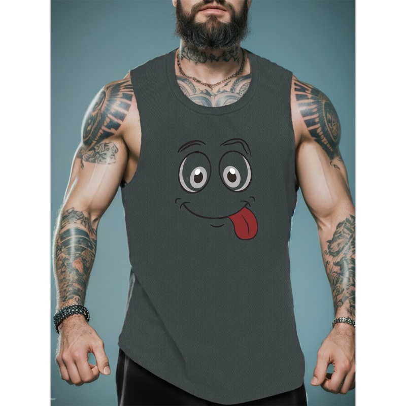 

Cartoon Print Summer Men's Quick Dry Moisture-wicking Breathable Tank Tops Athletic Gym Bodybuilding Sports Sleeveless Shirts For Running Training Men's Clothing