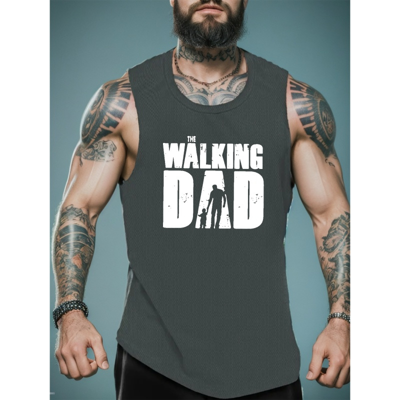 

Walking Dad Print Summer Men's Quick Dry Moisture-wicking Breathable Tank Tops Athletic Gym Bodybuilding Sports Sleeveless Shirts For Running Training Men's Clothing