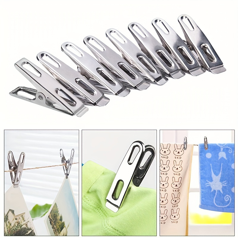 20pcs Stainless Steel Clothespins - Heavy Duty Windproof Laundry Clips with Non-Slip Grip, Rust-Resistant Multifunctional Metal Clips for Drying Clothes, Sealing Bags, Organizing Papers - Compact & Portable Household Essentials, Laundry Accessories, Clothes Pins