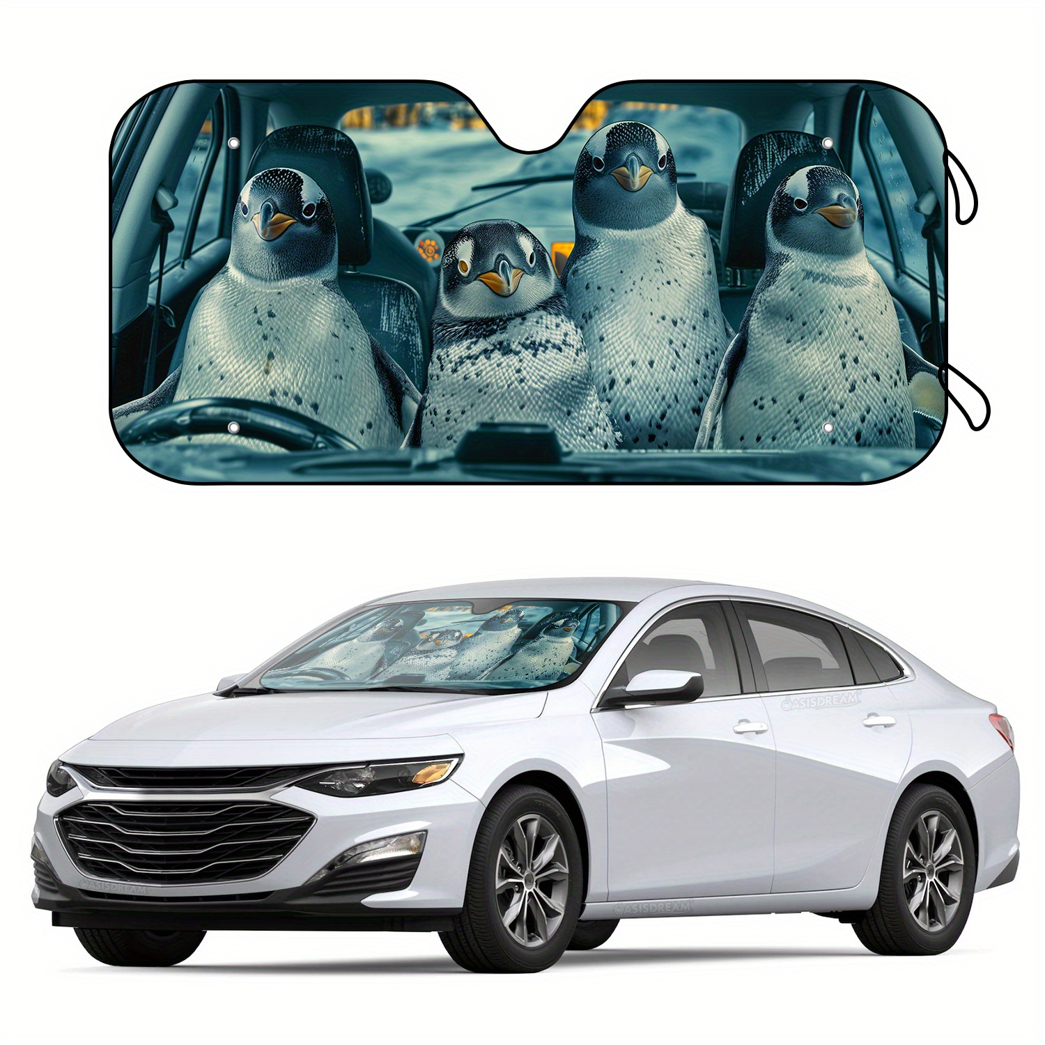 

Penguin-themed Car Windshield Sunshade - 57" X 27.5", Uv Protection, Foldable With Suction Cups, Fit, Adiffly