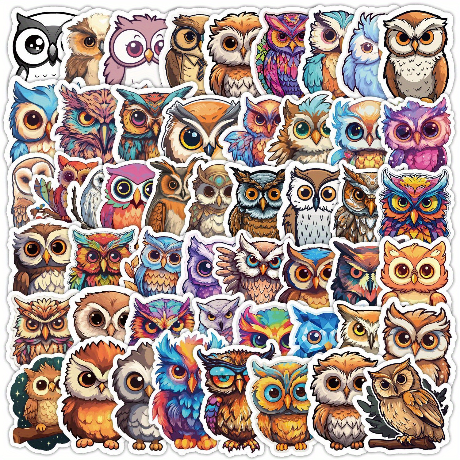50pcs Owl Bird Cute Doodle Aesthetics Cartoon Deacls Stickers Pack Suitcase Water Bottle Diy Laptop Skateboard Luggage Party Decoration Gift