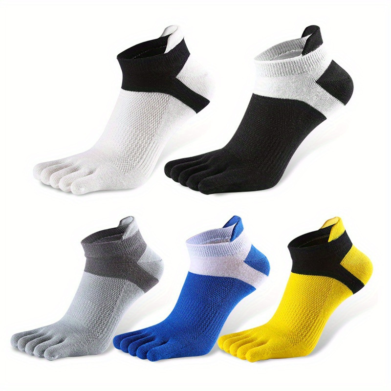 

5 Pairs Of Men's Color Matching Five-finger Anklets Socks, Comfy Breathable Soft Anti-friction Socks For Men's Outdoor Wearing