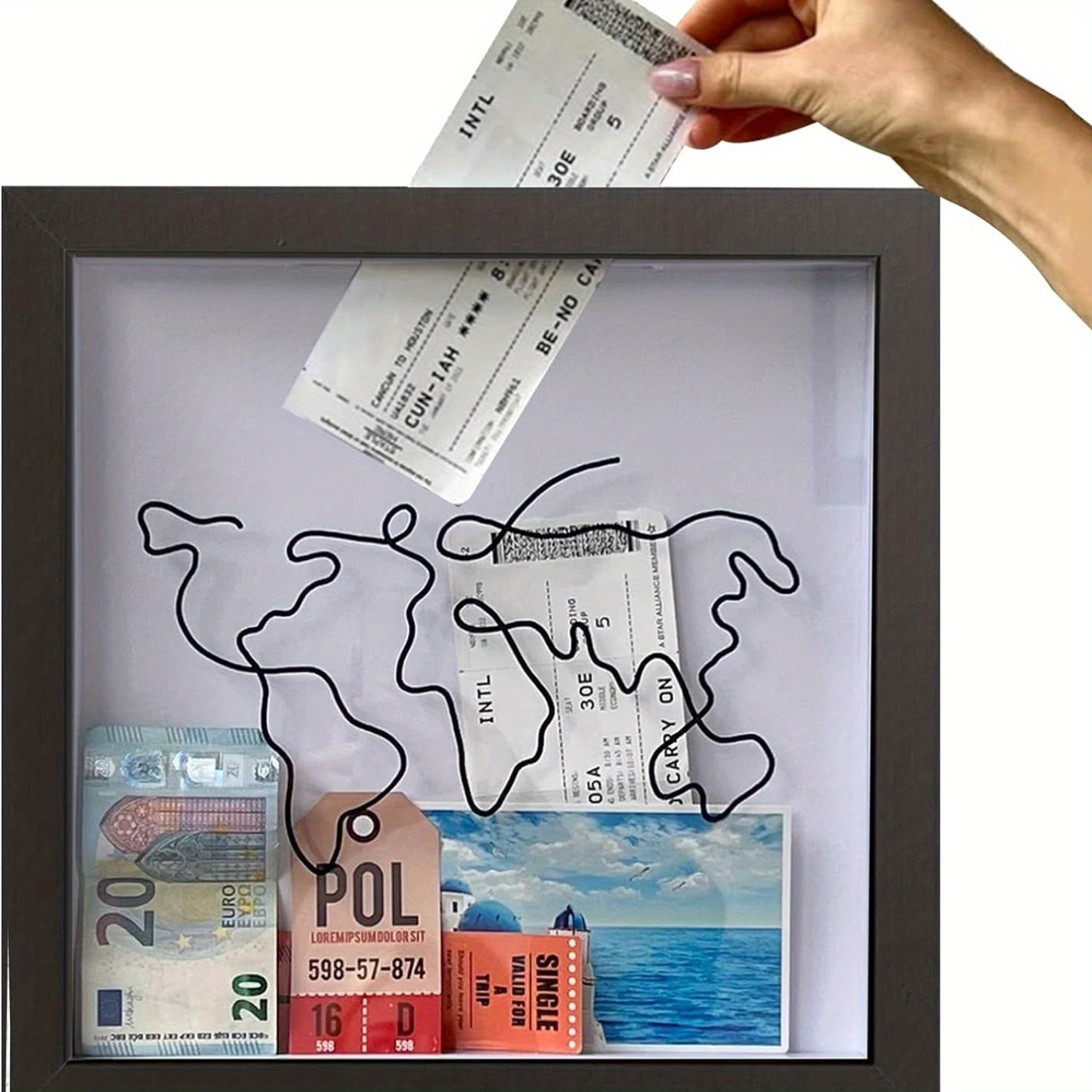 TEMU Shadow Box - Contemporary Square Keepsake With Top Slot For Concert Tickets & , No Power Needed, Home Decor, Travel, Shadow Box, Concert Ticket