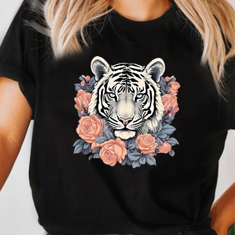 

T-shirt Imprimé Tigre, Haut Décontracté À Col Rond À Manches Courtes Pour Le Printemps Et L'été, Vêtements Pour Femmes