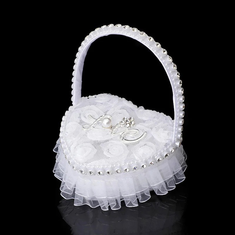 

1pc Romantic White Lace Heart-shaped Ring Bearer Basket, Elegant Plastic Wedding Ceremony Accessory, Bridal Gift, Marriage Decor Supplies