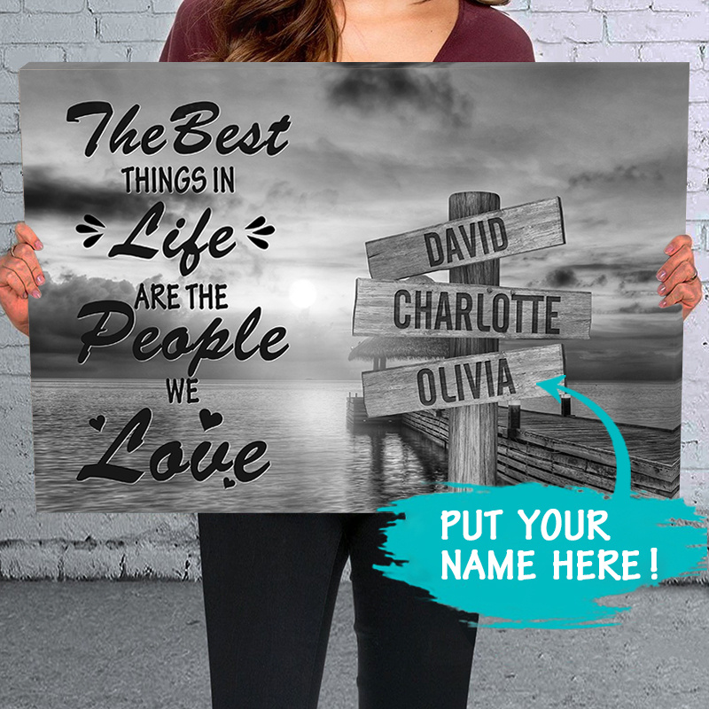 

1 Pc Personalized Framed Canvas Painting Posters And Prints Wall Art Pictures For Living Room Bedroom Decoration, Boardwalk Signs, Holiday Gifts, Family Members - Dock, Ready To Hang