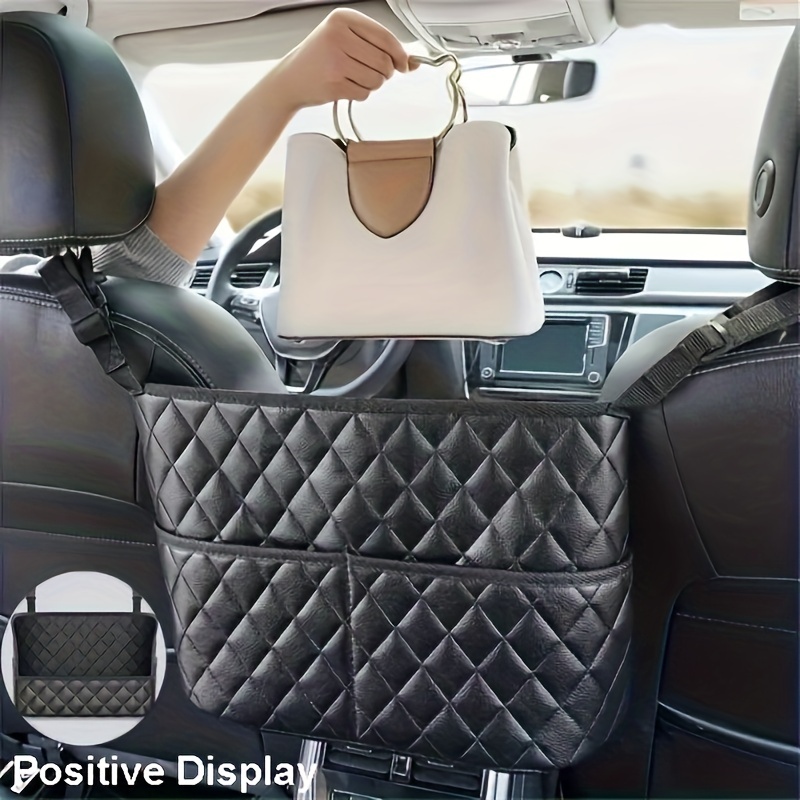 TEMU 1pc Car-mounted Storage Bag, Car Seat Hanging Handbag Holder, Seat Back Wallet Tissue Storage Bag, Pu Leather Storage Bag, Large Capacity Storage Bag, Portable And Practical Car Accessories