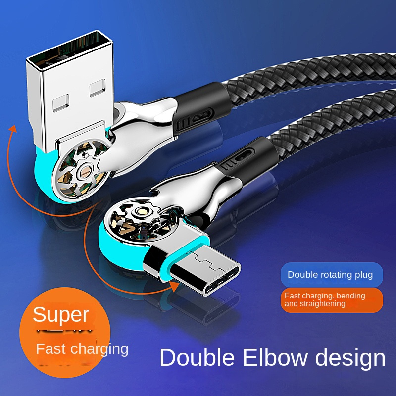 

Luminous Dual Elbow Fast Charge Cable, 6.5ft - Usb-c To Microusb For Iphone & Android Devices, Durable Nylon Braided, High-speed Data Transfer