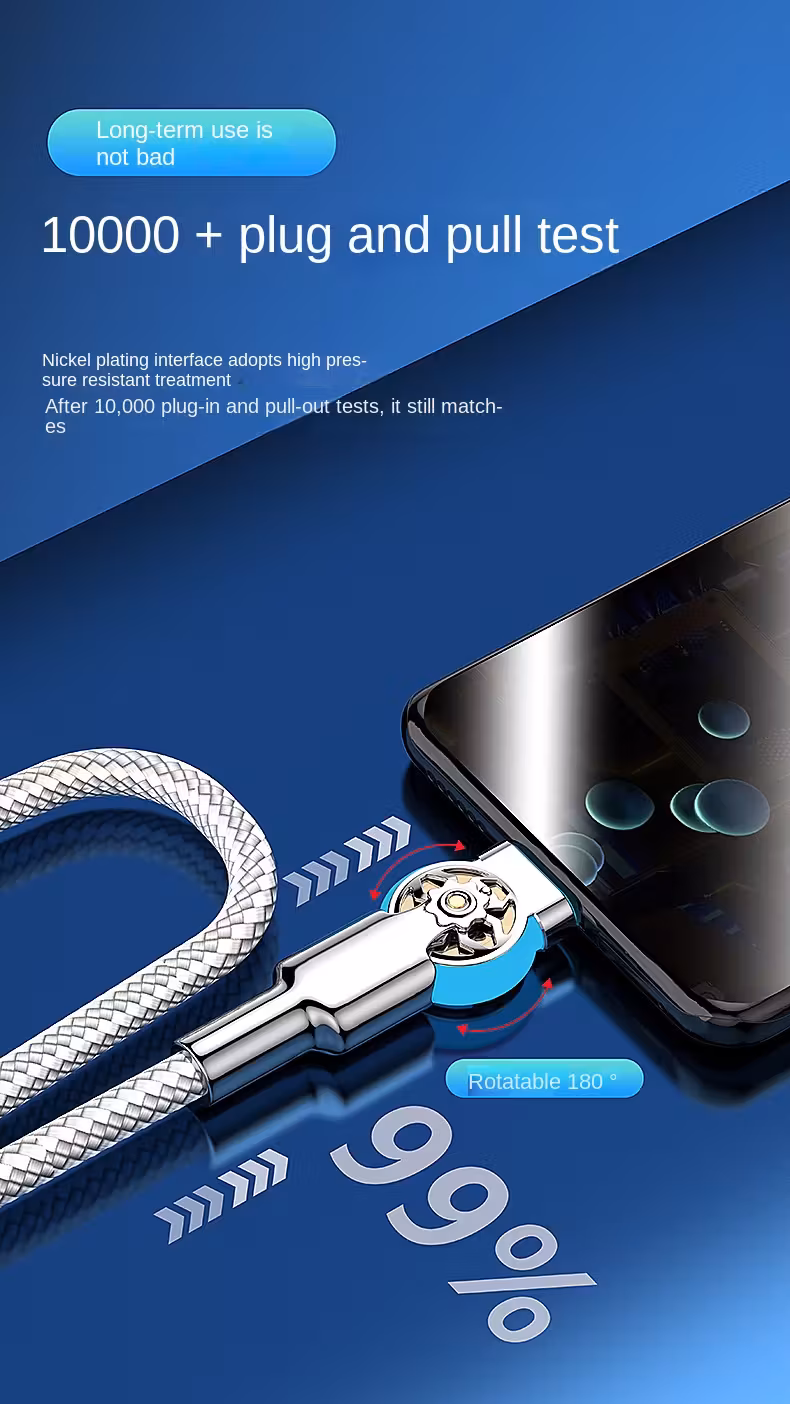 super fast charging dual elbow rotary cable for micro type c 2m 30 50w output luminous usb extension with double elbow rotation car charging solution for huawei honor vivo xiaomi redmi oppo iphone samsung car charging cable glossy cable durable braided cable Product details 3