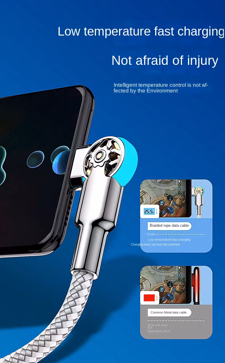 super fast charging dual elbow rotary cable for micro type c 2m 30 50w output luminous usb extension with double elbow rotation car charging solution for huawei honor vivo xiaomi redmi oppo iphone samsung car charging cable glossy cable durable braided cable Product details 5