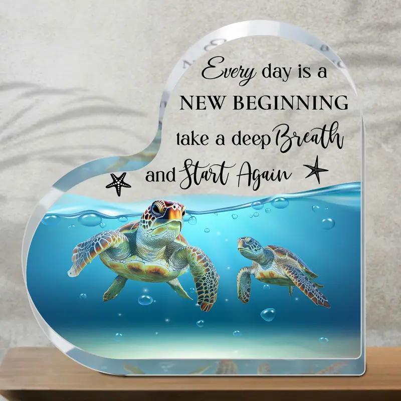 TEMU 1pc Inspirational Sea Turtle Acrylic Plaque - Motivational Quote Paperweight, No Electricity Needed, Featherless, Ideal For Party Decorations,