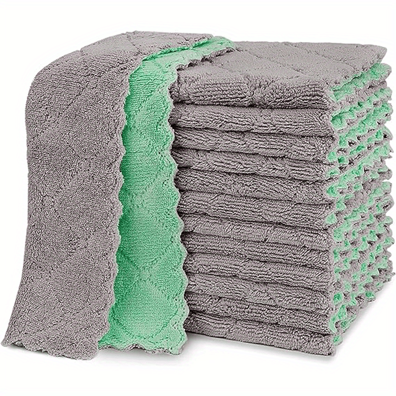 15pcs Kitchen Dish Cloths, Super Absorbent Microfiber Cleaning Cloth For Cleaning Dishes, Kitchen, Bathroom, Car (grey & Green)