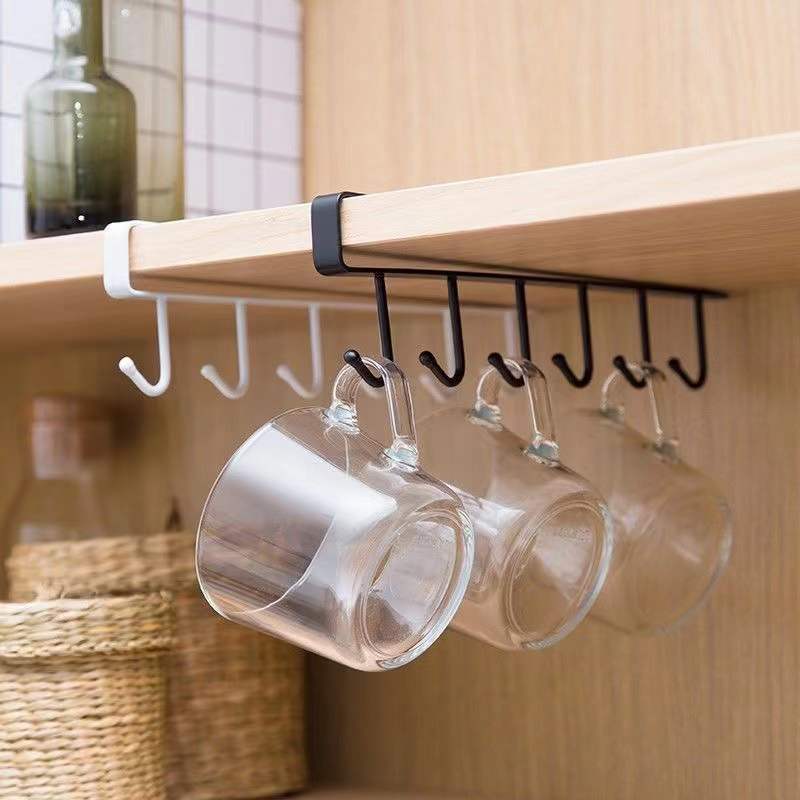 

1pc Support contemporain en fer pour torchons de cuisine, 6 crochets porte-tasses, organisateur facile à installer, support de rangement pour verrerie et ustensiles de cuisine