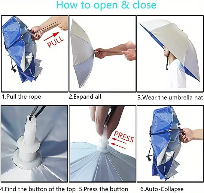 1pc fishing umbrella hat hands free uv protection umbrella cap adjustable for fishing camping gardening details 0