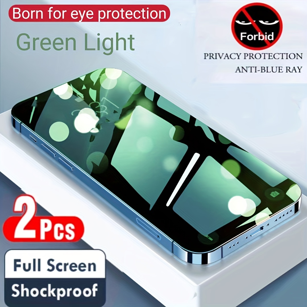 

2pcs New Green Privacy And Eye Protection Full Screen Protector Tempered Glass For 15 14 13 12 11 Pro Max Plus/ 15 14 13 12 11 Pro Max X Xr Max And More