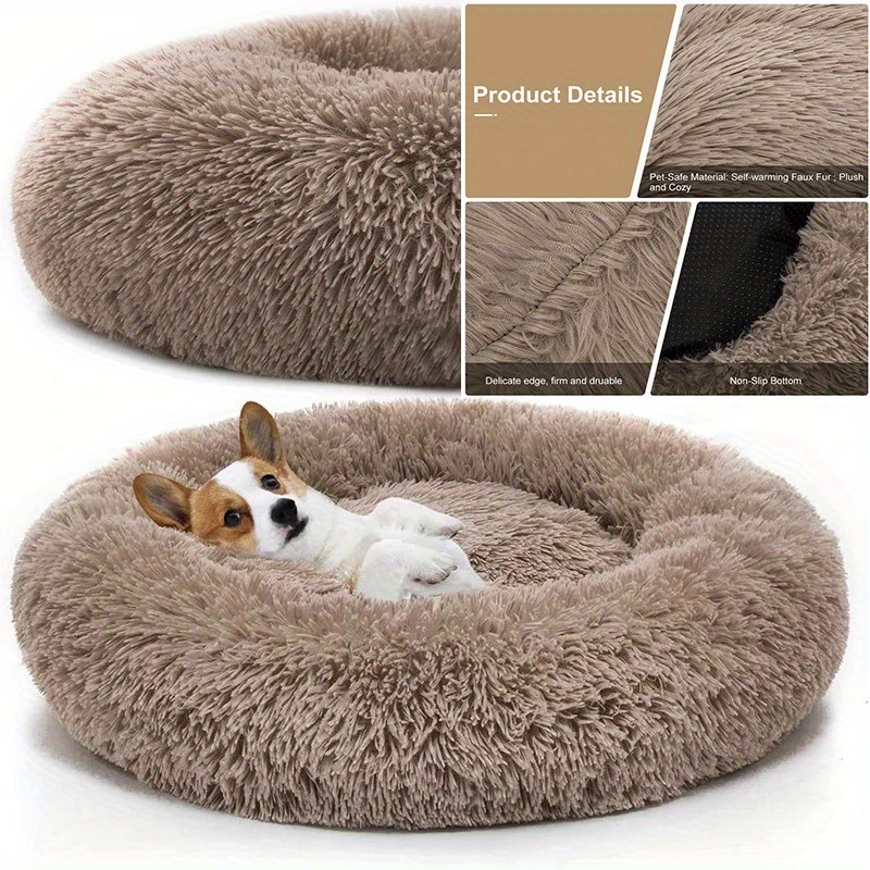 

Cozy Donut Cuddler Pet Bed For Small - Ultra Soft, Washable Cotton Kennel With Non-slip Bottom - Perfect Winter