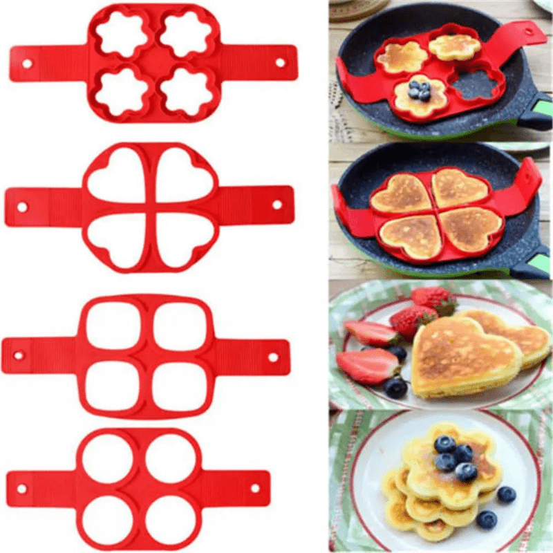 

1pc/4pcs Egg Pancake Ring Nonstick Pancake Maker Mold Silicone Egg Cooker Fried Egg Shaper Omelet Moulds For Kitchen Baking Accessories