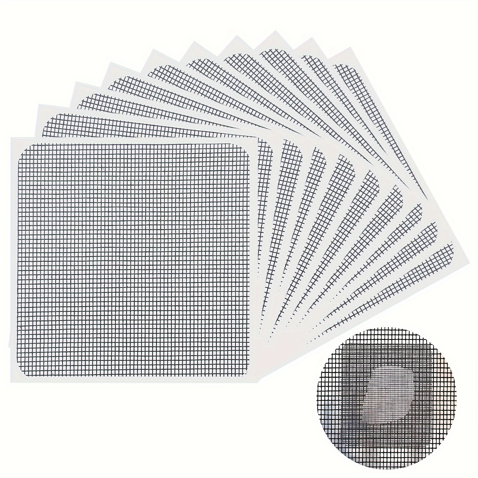 

3/6/9pcs Window Screen Repair Patch Kits, 4"x4" (10cm X 10cm) Squares, 3-layer Strong Adhesive Mesh Tapes, For Fixing Door And Window Screen Tears And Holes, Home & Outdoor Use, Durable Material