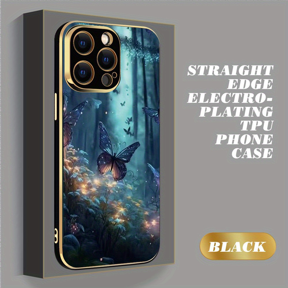 

Dream Blue Butterfly Fashion Electroplating Case Black Durable Phone Case Non-slip Durable For Iphone 15/14/13/12/11 Plus Pro Max