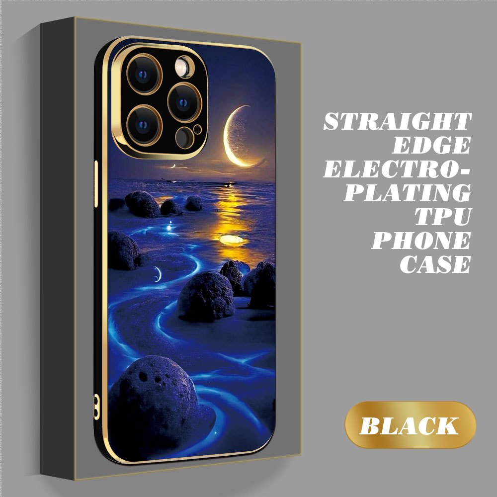 

Aurora Beach Crescent Night Color Fashion Electroplating Case Black Durable Phone Case Non-slip Durable For Iphone 15/14/13/12/11 Plus Pro Max